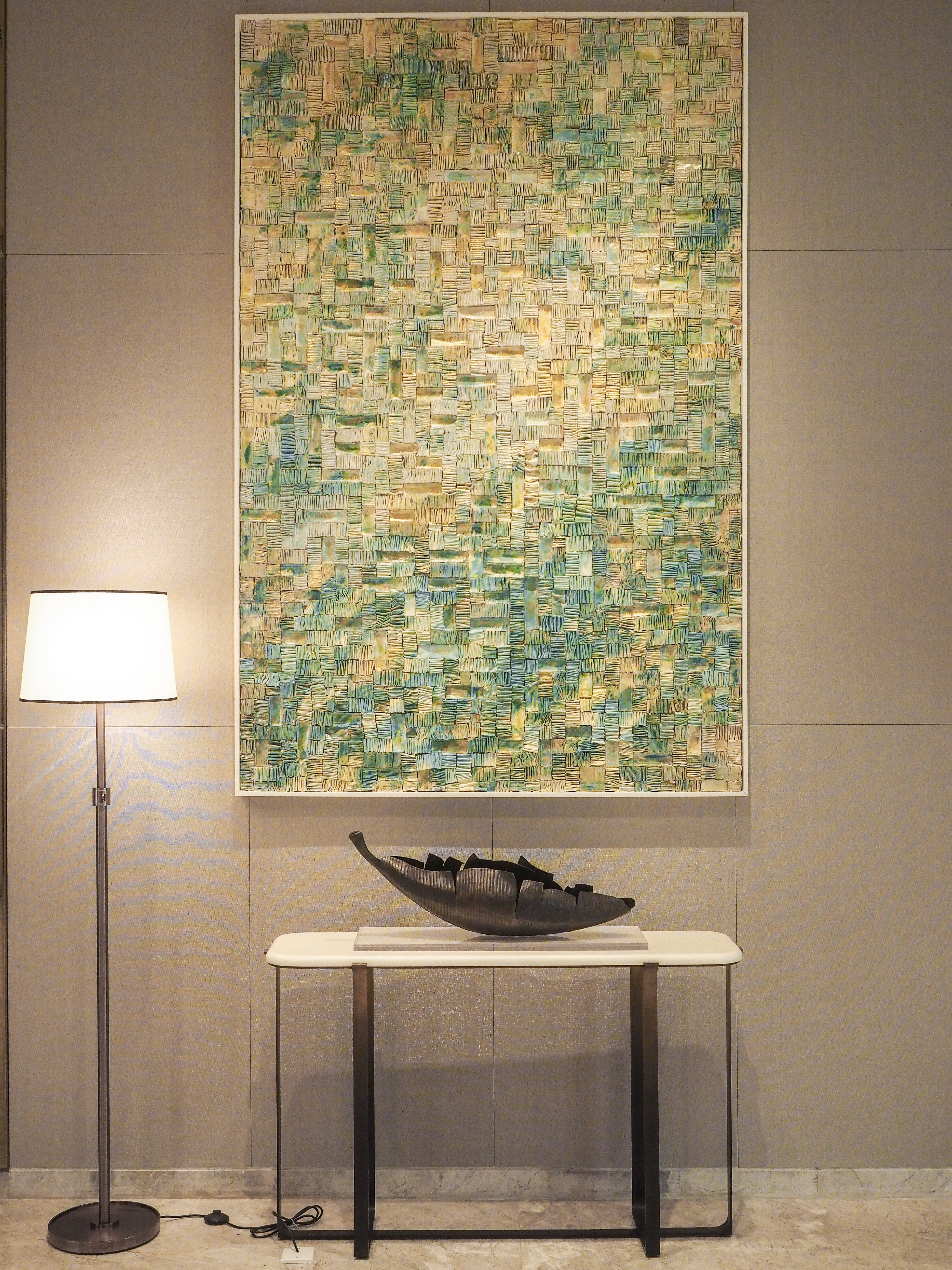 Rippling water represented in mosaic blocks